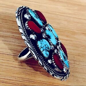 $248 Estate Signed Native American Vintage Ring Sterling Silver Size 9